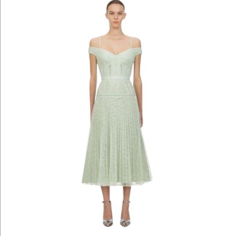 NWOT Self Portrait Mint Green Lace Off The Shoulder Midi Dress used once